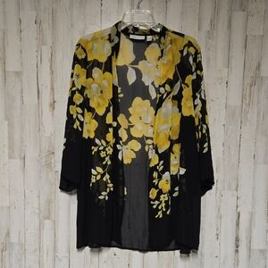 Susan Graver Black and Yellow Floral Kimono